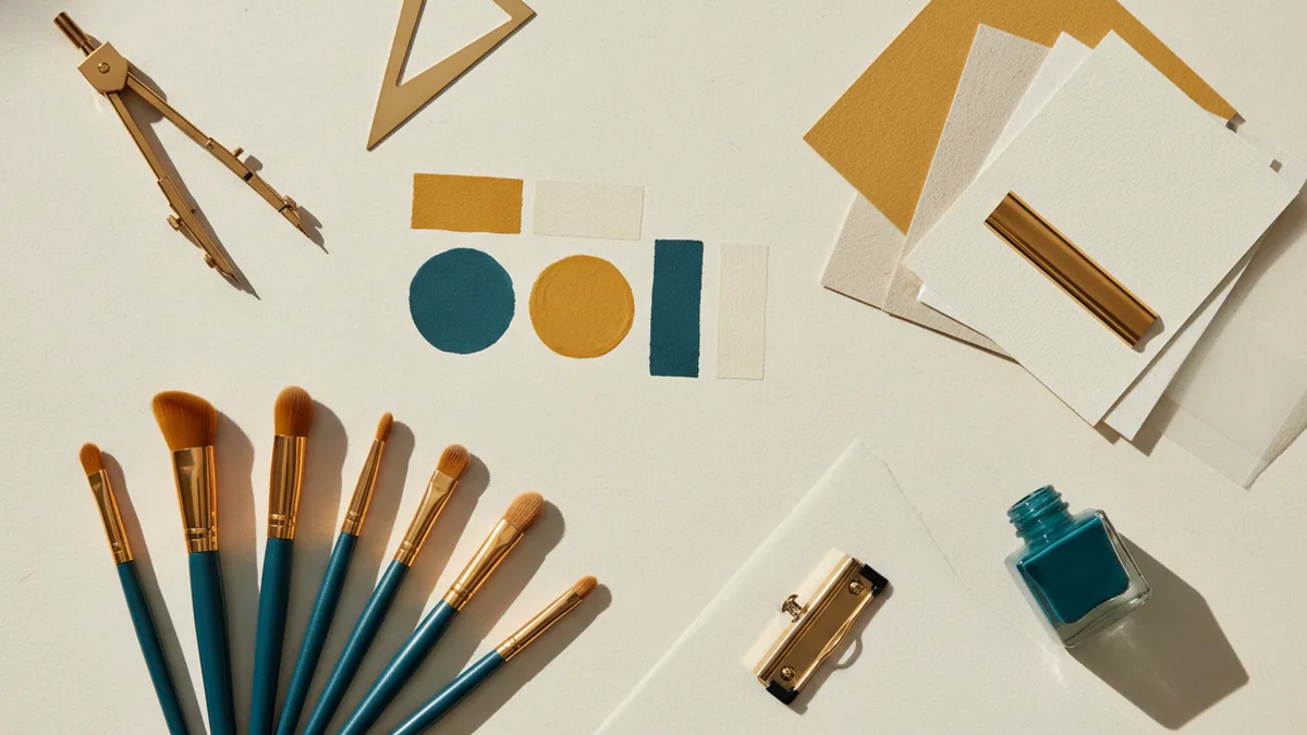 Color and type direction Color swatches and font samples arranged for a makeup brand palette