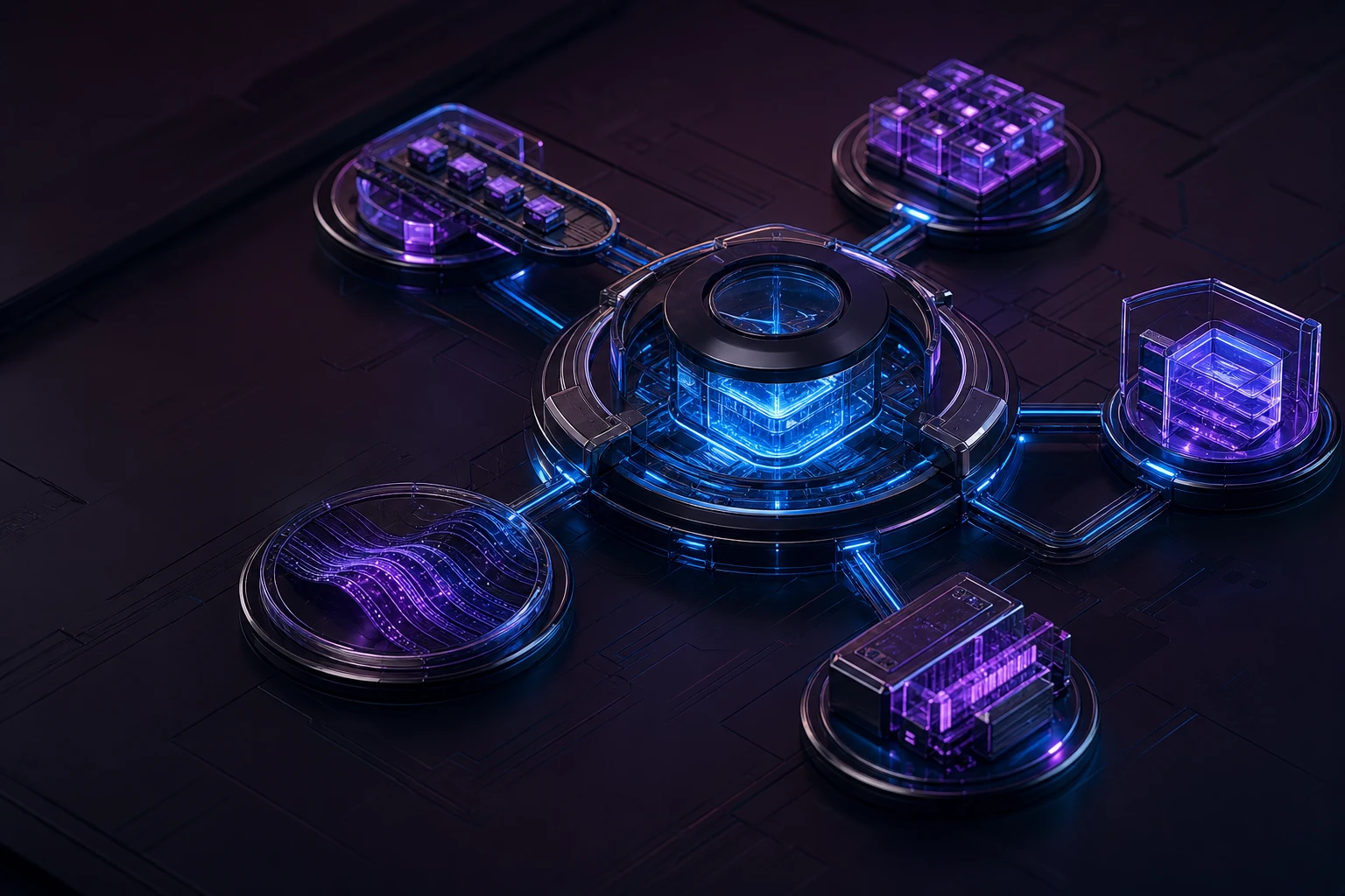 Central industry platform core connected to modular sector systems