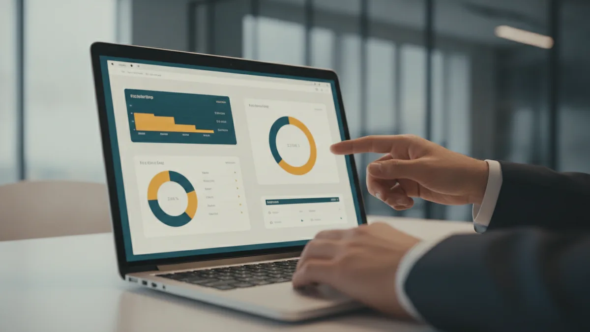 Product positioning clarity Analyst reviewing product benefits and competitor comparisons on a laptop